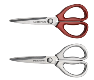 Farberware Classic 2 Piece Stainless Steel Kitchen Shear Scissor Set with Metallic Stainless Steel and Red Handles