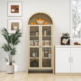 70.28" Tall Arched Kitchen Pantry, Modern Farmhouse Wood Kitchen Storage Cabinets ,Arched Storage Display Cabinet with Adjustable Shelves