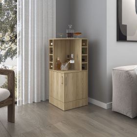 FM FURNITURE Toyei Corner Bar Cabinet with Bottle Rack, Open Shelves, and Hidden Storage, Natural Oak