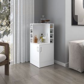 FM FURNITURE Toyei Corner Bar Cabinet with Bottle Rack, Open Shelves, and Hidden Storage, White