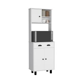 Waco Kitchen Pantry with Two Cabinets, Two Open Shelves, and One Drawer (Color: White)