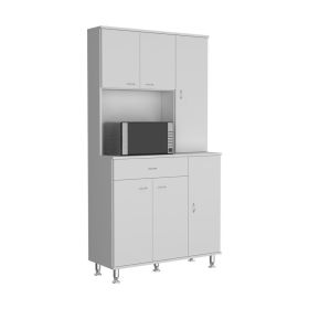 Helis Kitchen Pantry Cabinet, Two Open Shelves, One Drawer, Multiple Cabinets (Color: White)
