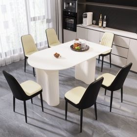 63 "medieval modern cream style MDF dining table and PU dining chair set 4. Assemble Desktop and black metal leg dining chair set (Color: White+Black+Beige+6IN1)