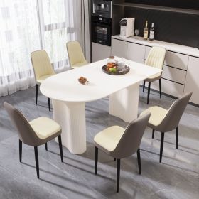 63 "medieval modern cream style MDF dining table and PU dining chair set 4. Assemble Desktop and black metal leg dining chair set (Color: White+Grey+Beige+6IN1)