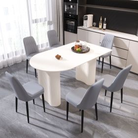 63 "medieval modern cream style MDF dining table and PU dining chair set 4. Assemble Desktop and black metal leg dining chair set (Color: White+Grey+6IN1)