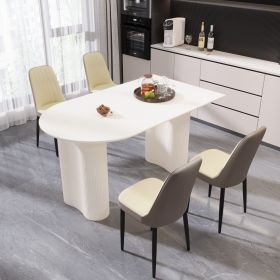 63 "medieval modern cream style MDF dining table and PU dining chair set 4. Assemble Desktop and black metal leg dining chair set (Color: White+Grey+Beige+4IN1)